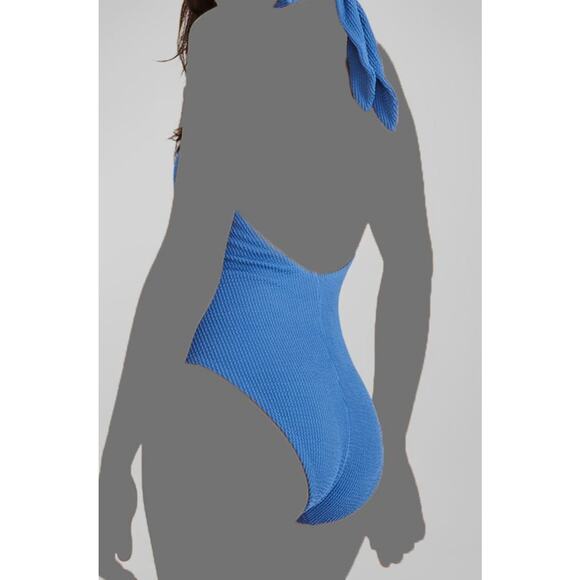 Veronica Beard Salis Ribbed One Piece Swimsuit Blue Size S New - Picture 4 of 5